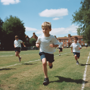 school sports day at sa shrewsbury school. kids running in a tace at school